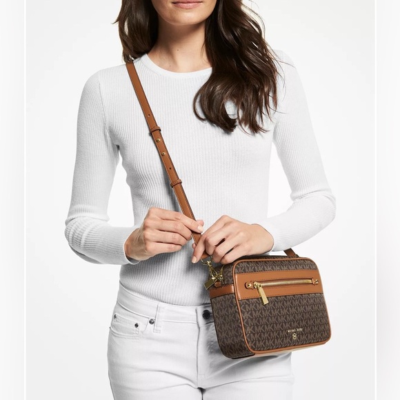 MICHAEL KORS Handbag Logo Jet Set Charm EW Acorn Nylon Crossbody AUTHENTIC - Picture 6 of 16